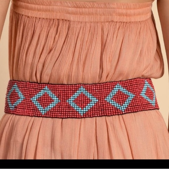 LC Women Handcrafted Orange Seed Beaded Stretch Belt with Wooden Buckle - Picture 9 of 9
